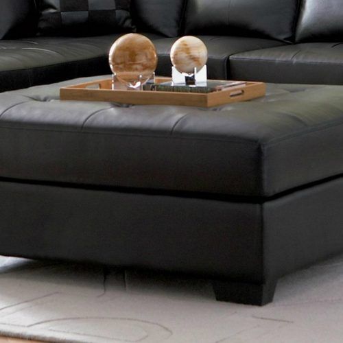 Black Leather And Gray Canvas Pouf Ottomans (Photo 12 of 20)