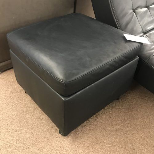 Black Leather And Gray Canvas Pouf Ottomans (Photo 2 of 20)