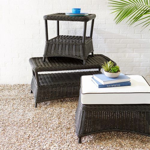 Black And Off-White Rattan Ottomans (Photo 8 of 19)