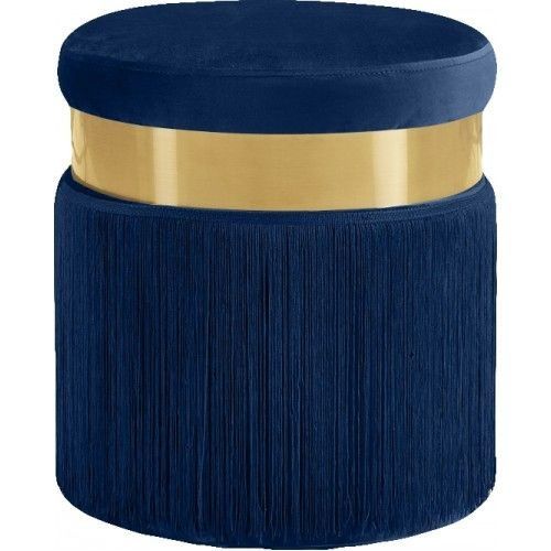 Royal Blue Round Accent Stools With Fringe Trim (Photo 18 of 20)