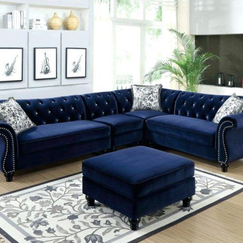 Dark Blue Fabric Banded Ottomans (Photo 11 of 20)