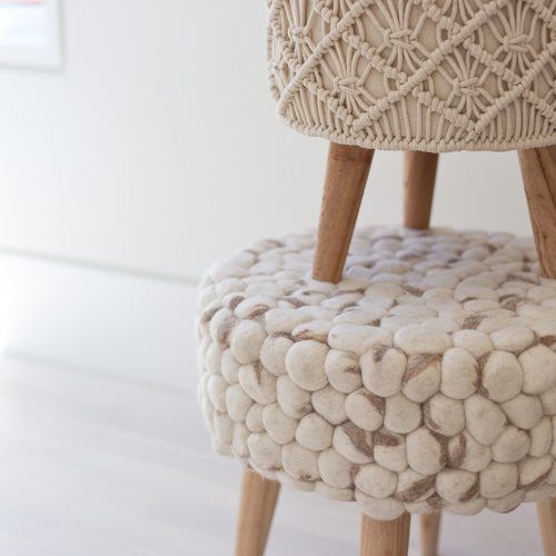 Cream Wool Felted Pouf Ottomans (Photo 15 of 20)