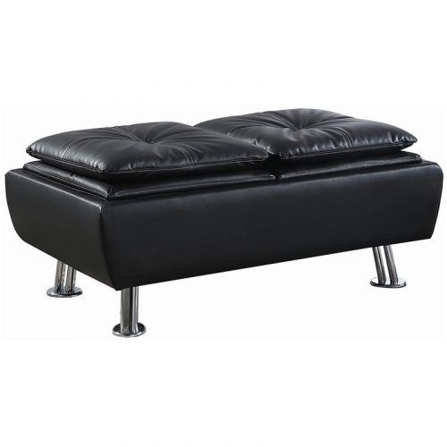 Black Leather And Bronze Steel Tufted Ottomans (Photo 5 of 20)
