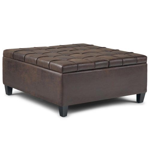 Brown Leather Square Pouf Ottomans (Photo 6 of 20)