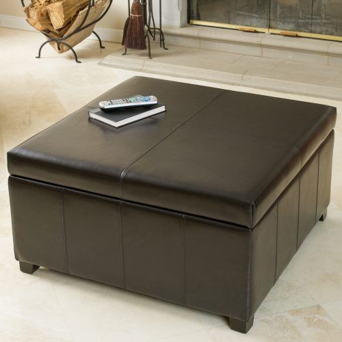 Brown Leather Square Pouf Ottomans (Photo 18 of 20)