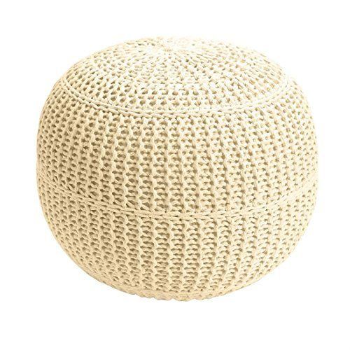 Cream Cotton Knitted Pouf Ottomans (Photo 8 of 20)