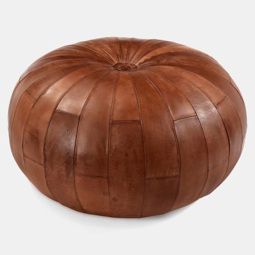 Weathered Ivory Leather Hide Pouf Ottomans (Photo 8 of 20)
