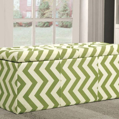 Green Fabric Square Storage Ottomans With Pillows (Photo 1 of 20)