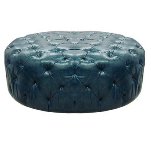 Round Blue Faux Leather Ottomans With Pull Tab (Photo 2 of 20)