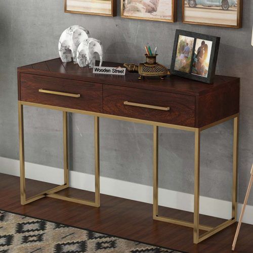 Walnut Wood And Gold Metal Console Tables (Photo 11 of 20)