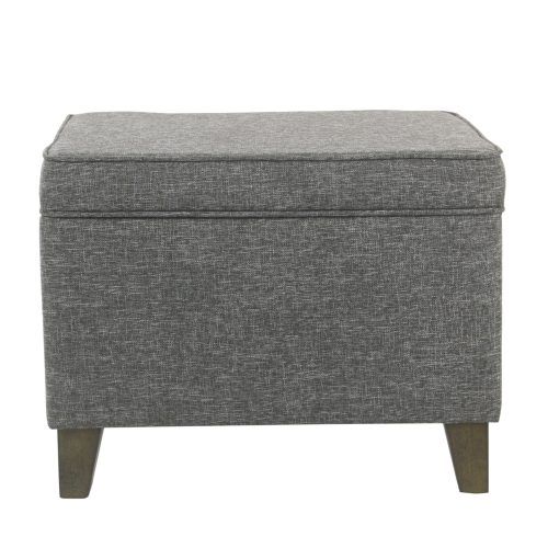Gray And White Fabric Ottomans With Wooden Base (Photo 12 of 17)