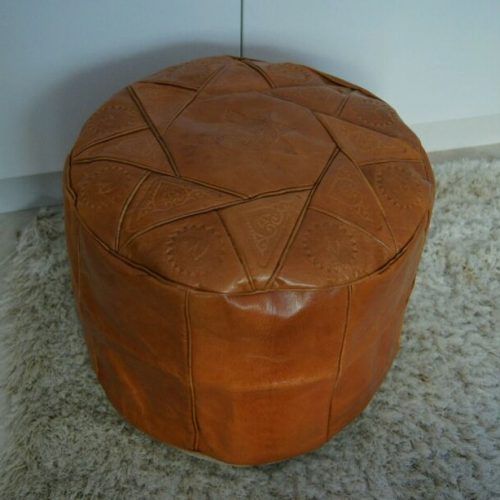 Brown Leather Tan Canvas Pouf Ottomans (Photo 2 of 20)