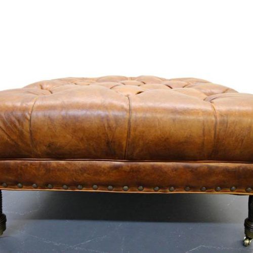Camber Caramel Leather Ottomans (Photo 2 of 17)