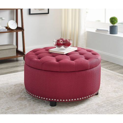 Light Gray Tufted Round Wood Ottomans With Storage (Photo 2 of 20)