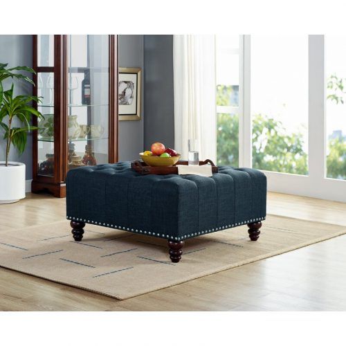 French Linen Black Square Ottomans (Photo 14 of 20)