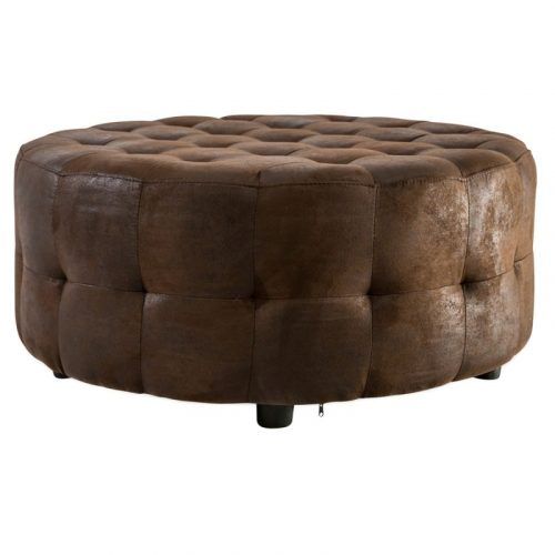 Brown And Ivory Leather Hide Round Ottomans (Photo 10 of 20)