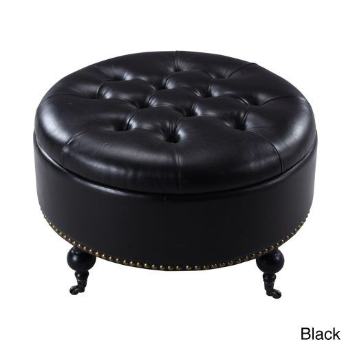 Black Leather And Bronze Steel Tufted Ottomans (Photo 4 of 20)
