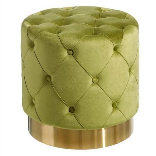 Honeycomb Cream Velvet Fabric And Gold Metal Ottomans (Photo 16 of 20)