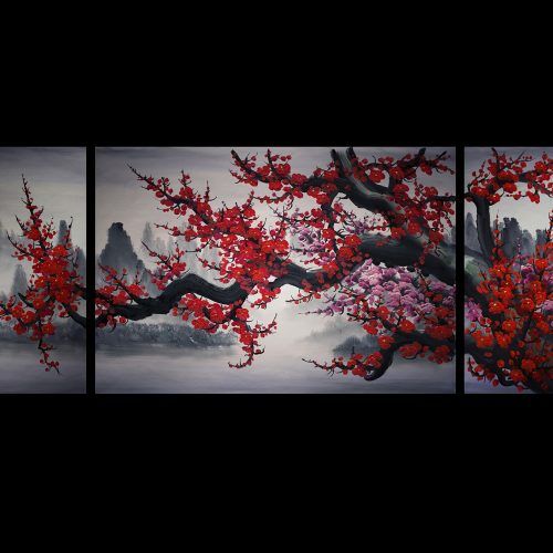Cherry Blossom Oil Painting Modern Abstract Wall Art (Photo 8 of 20)