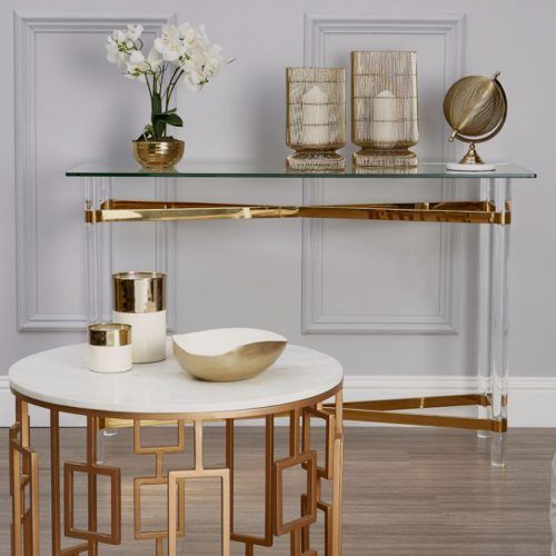 Geometric Glass Top Gold Console Tables (Photo 10 of 20)