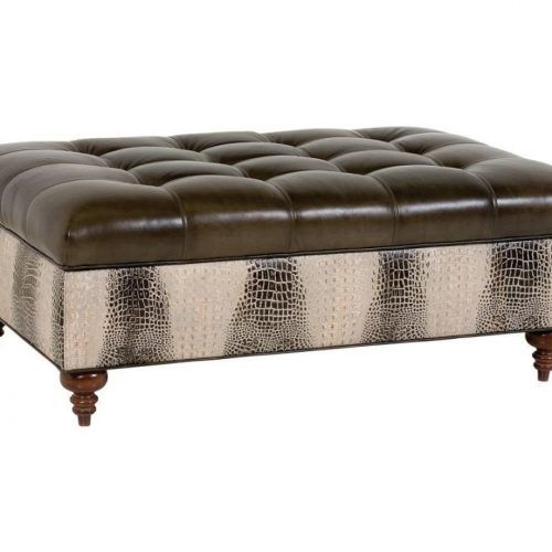 Caramel Leather And Bronze Steel Tufted Square Ottomans (Photo 4 of 20)