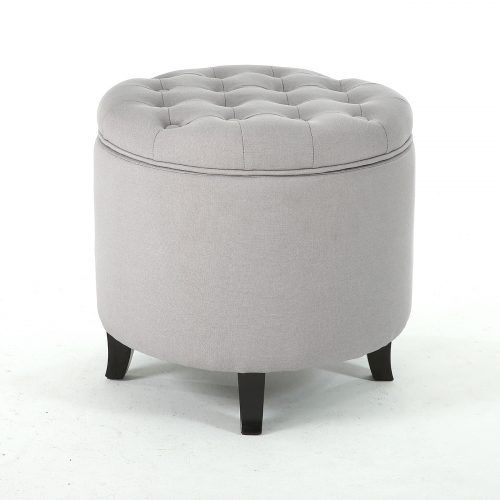 Round Gray Faux Leather Ottomans With Pull Tab (Photo 11 of 19)