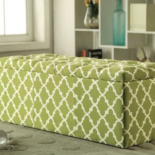 Green Fabric Square Storage Ottomans With Pillows (Photo 4 of 20)