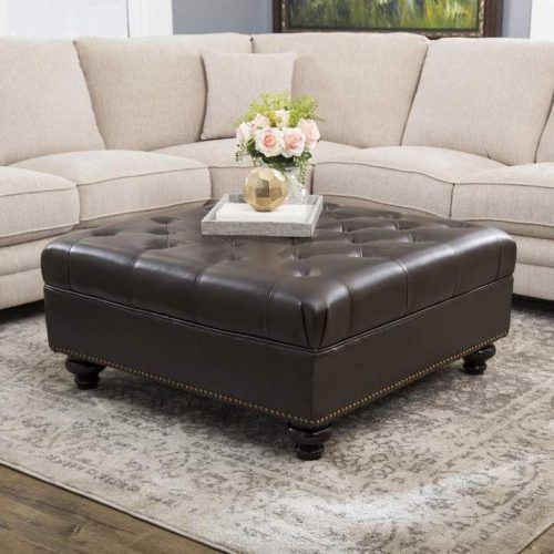Brown Leather Square Pouf Ottomans (Photo 9 of 20)