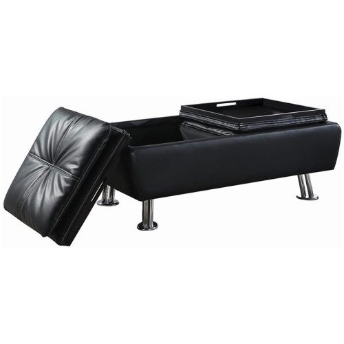 Black Faux Leather Tufted Ottomans (Photo 1 of 20)