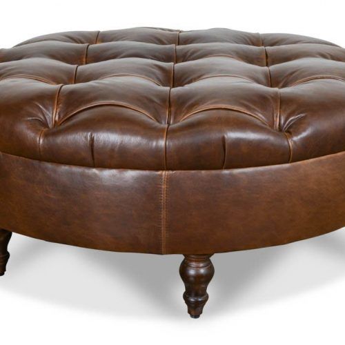 Brown Leather Round Pouf Ottomans (Photo 9 of 20)