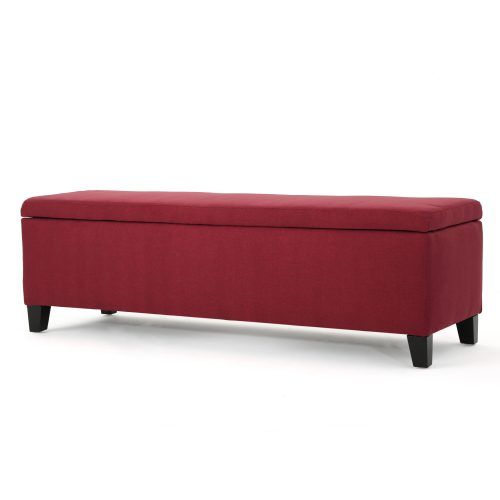 Red Fabric Square Storage Ottomans With Pillows (Photo 9 of 20)