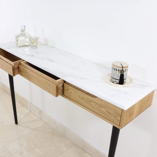Honey Oak And Marble Console Tables (Photo 3 of 20)