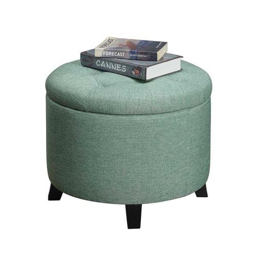 Green Fabric Square Storage Ottomans With Pillows (Photo 14 of 20)