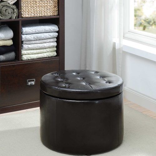Round Blue Faux Leather Ottomans With Pull Tab (Photo 13 of 20)