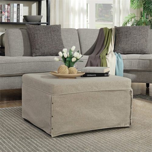 Beige And Light Gray Fabric Pouf Ottomans (Photo 15 of 20)