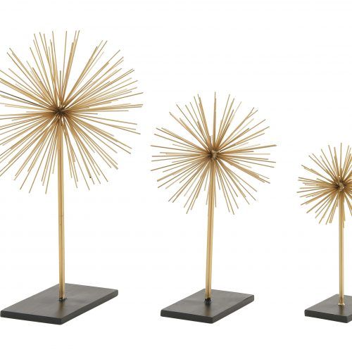 Set Of 3 Contemporary 6, 9, And 11 Inch Gold Tin Starburst Sculptures (Photo 6 of 20)
