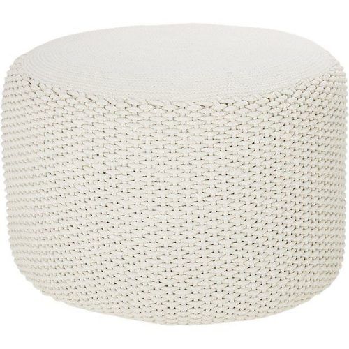 Cream Cotton Knitted Pouf Ottomans (Photo 20 of 20)