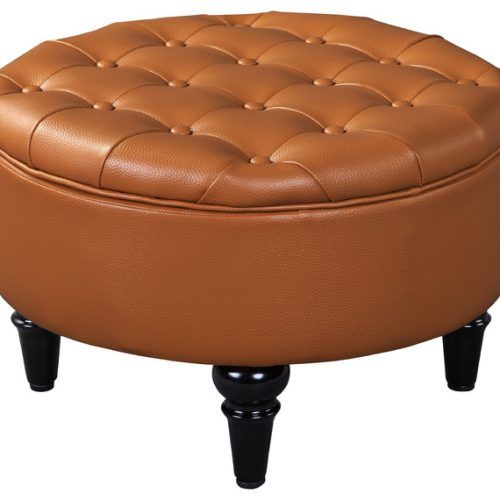 Round Blue Faux Leather Ottomans With Pull Tab (Photo 7 of 20)