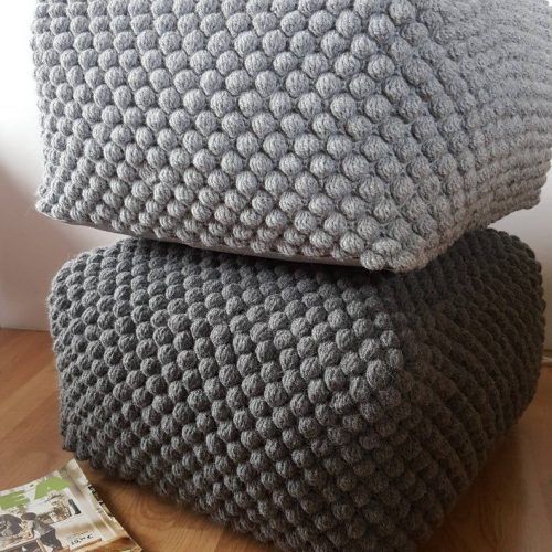 White And Light Gray Cylinder Pouf Ottomans (Photo 8 of 20)
