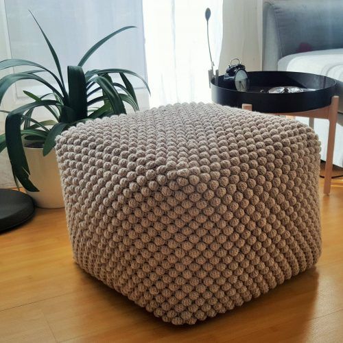 Beige And Light Gray Fabric Pouf Ottomans (Photo 3 of 20)