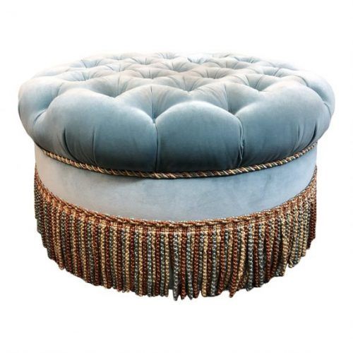 Blue Fabric Tufted Surfboard Ottomans (Photo 20 of 20)