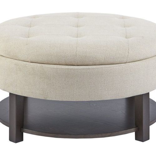 Light Gray Tufted Round Wood Ottomans With Storage (Photo 3 of 20)