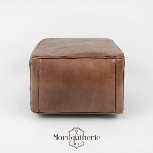 Brown Leather Tan Canvas Pouf Ottomans (Photo 11 of 20)