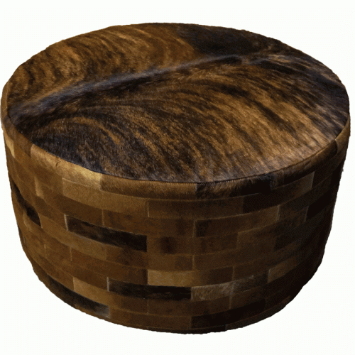Brown Leather Hide Round Ottomans (Photo 8 of 20)