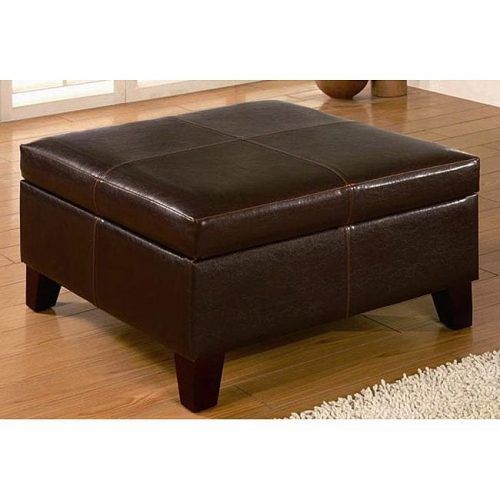 Brown Leather Square Pouf Ottomans (Photo 16 of 20)