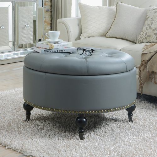 Light Gray Tufted Round Wood Ottomans With Storage (Photo 5 of 20)