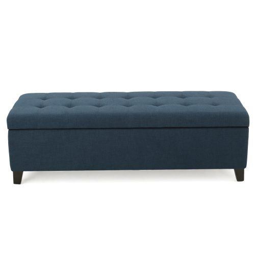 Dark Blue And Navy Cotton Pouf Ottomans (Photo 1 of 20)