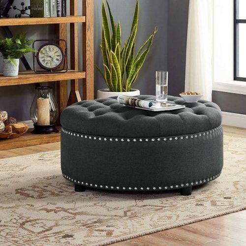Charcoal Fabric Tufted Storage Ottomans (Photo 15 of 20)
