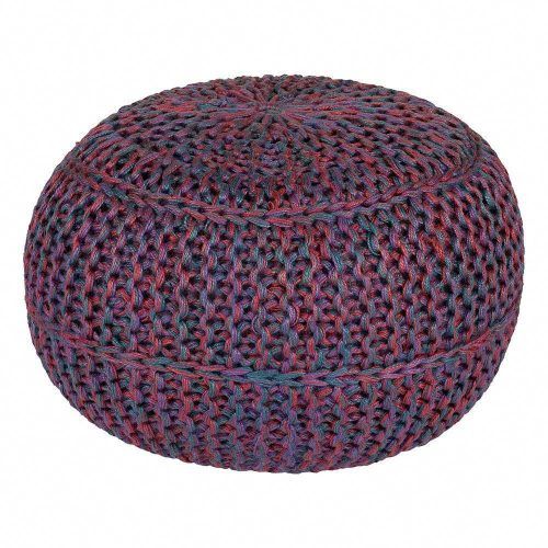 Dark Red And Cream Woven Pouf Ottomans (Photo 2 of 20)