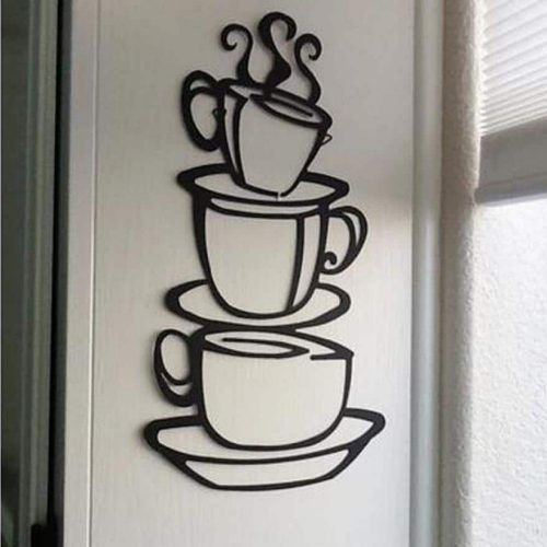 Decorative Three Stacked Coffee Tea Cups Iron Widget Wall Decor (Photo 2 of 20)